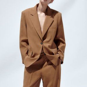 NWT Zara  TAUPE BROWN STRAIGHT CUT BLAZER Sz XL
